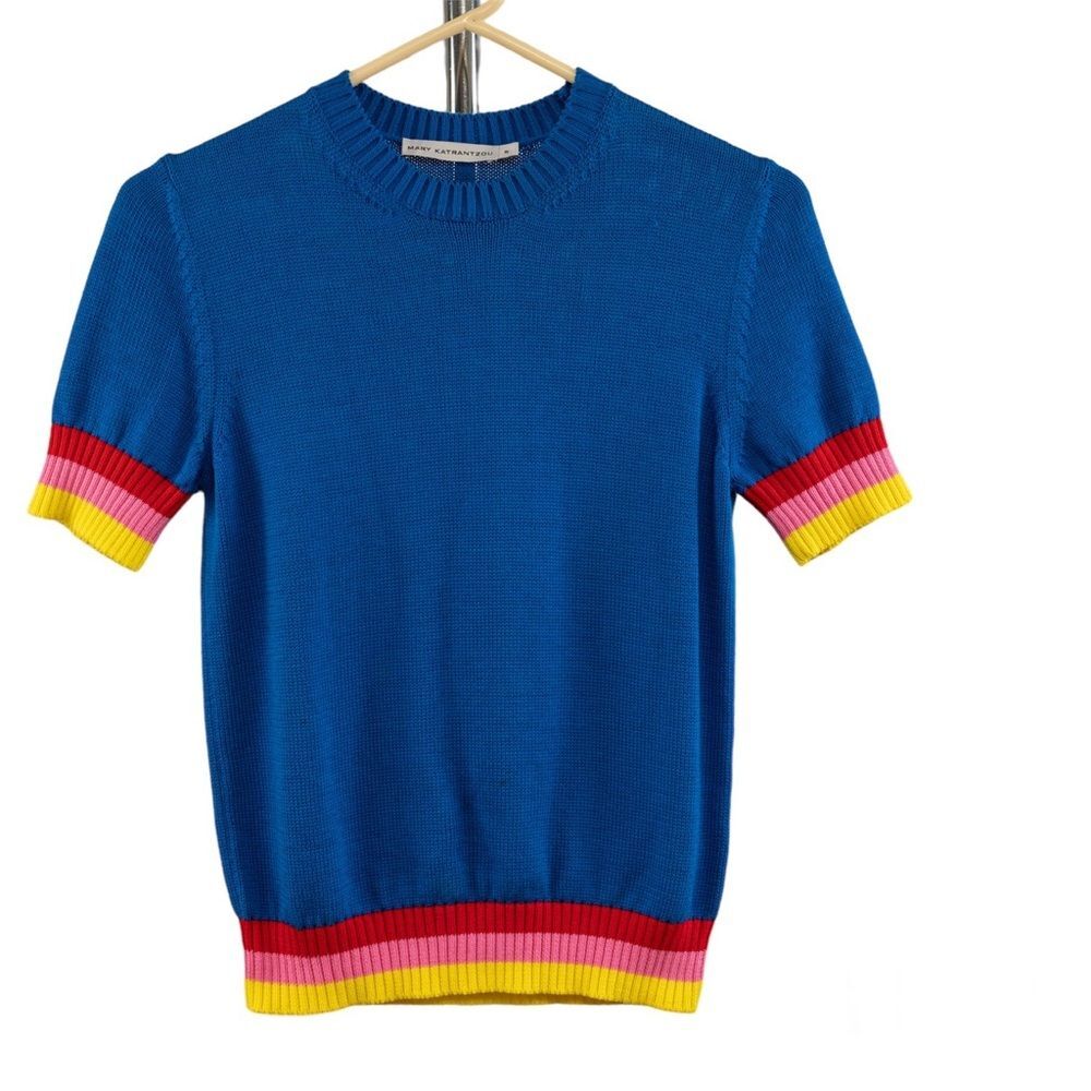 Mary Katrantzou Contrast Trim Knit Top in Cobalt Blue Cotton size S
